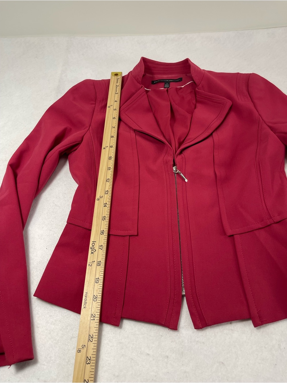 White House Black Market Pink Fuchsia Moto Blazer Jacket Size 2 Zip Cuffs - Picture 6 of 7